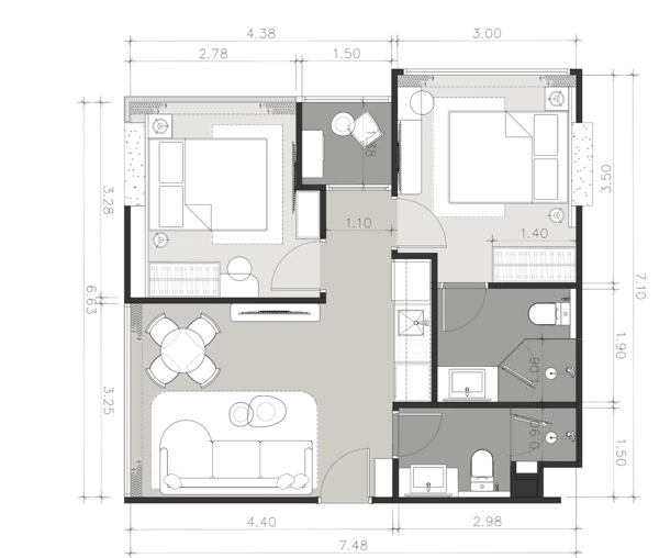 Планировка квартиры: 2 спальни